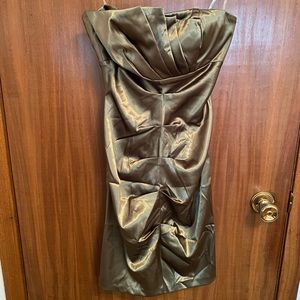 Le Chateau Jade Green Ruched Strapless Satin Dress